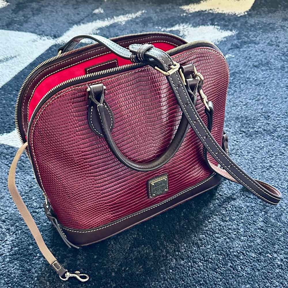 DOONEY & BOURKE Embossed Lizard Dark Red Satchel Tote Shoulder Bag - Picture 2 of 14
